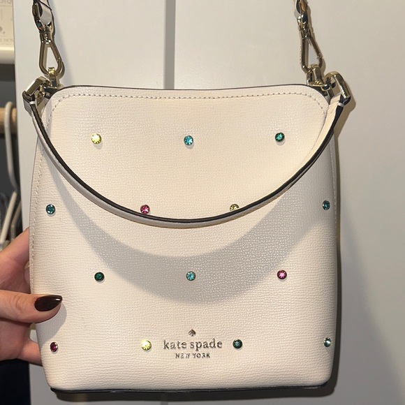 kate spade Handbags - Kate Spade Cream Shoulder Bag with Jewel Accents